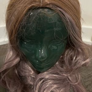 Purple and red long wig.